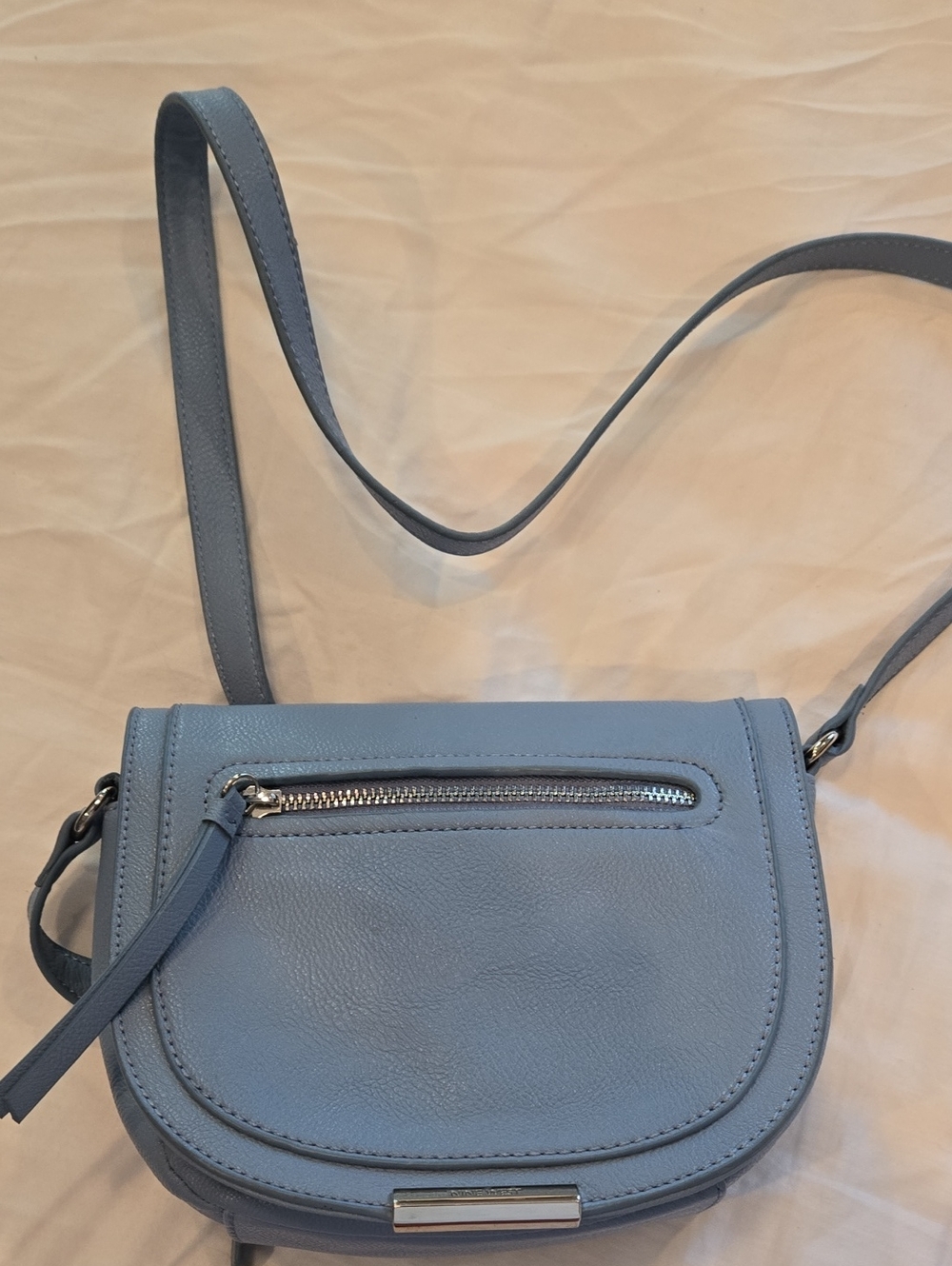 Nine West Light Blue Leather Crossbody Saddle Bag